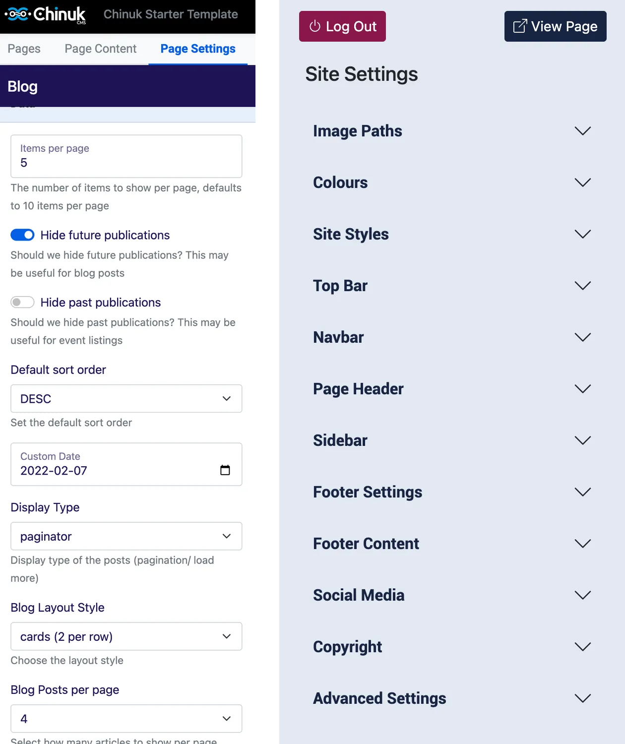Settings before and after grouping, side by side